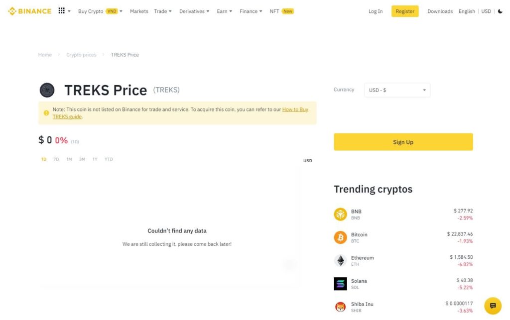 Has Trek been listed on Binance