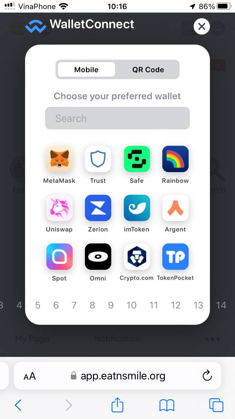 select the wallet app you want to connect 