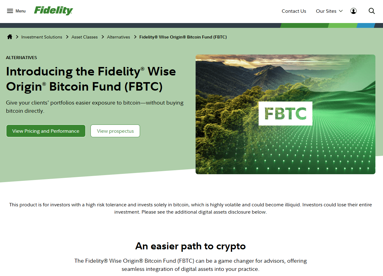 Best bitcoin ETFs The Fidelity Wise Origin Bitcoin Fund (FBTC)