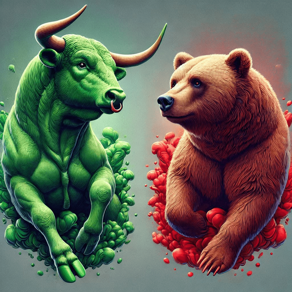 Bull in green and Bear in red, realistic version (1)