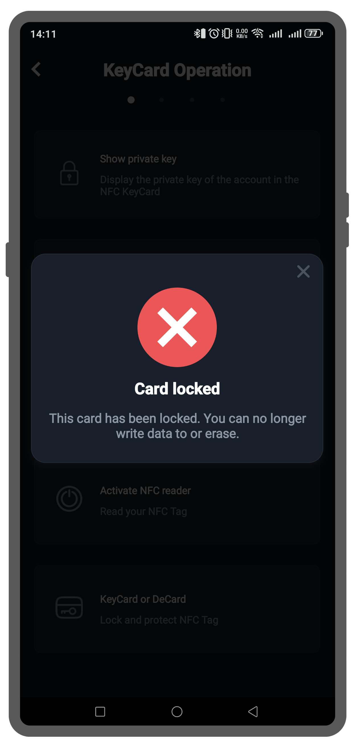 Error card reset KEYRING PRO Wallet 4.2.0 update 