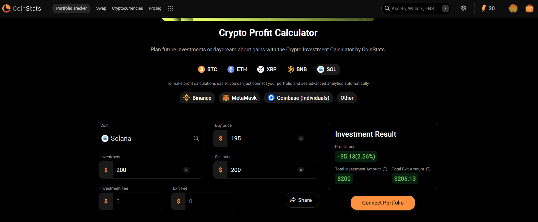 crypto profit calculator coinstats