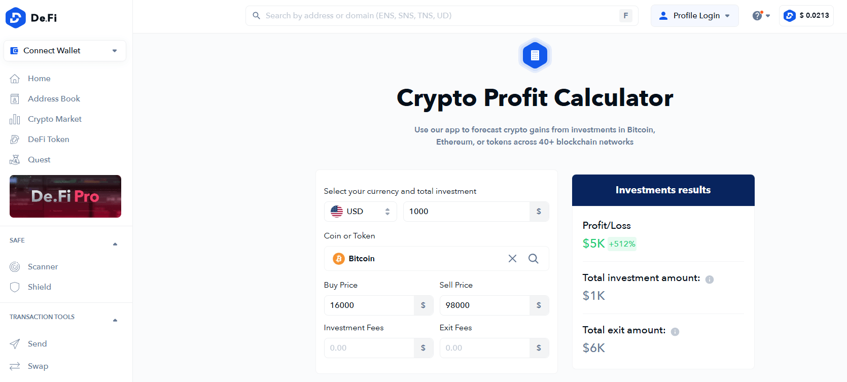 crypto profit calculator defi