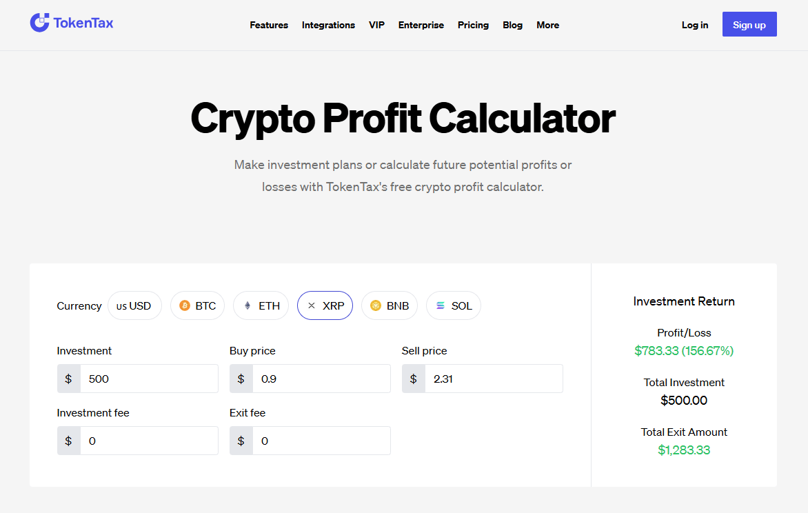 crypto profit calculator tokentax