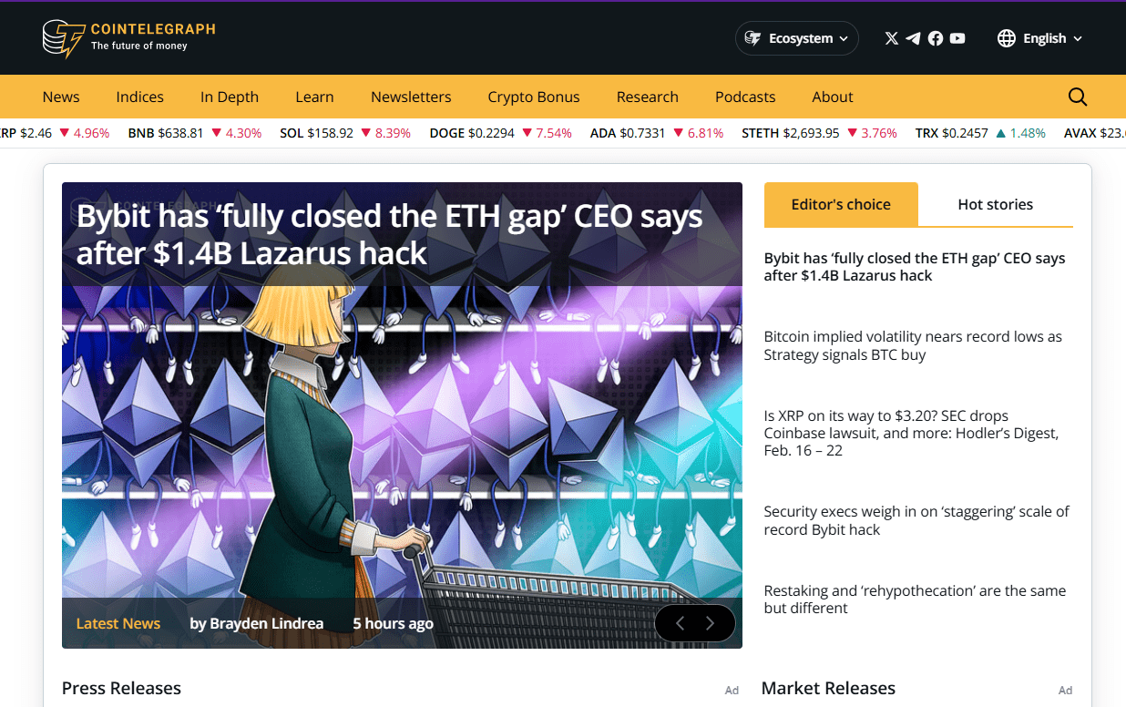 Fintechzoom.com crypto news Cointegraph