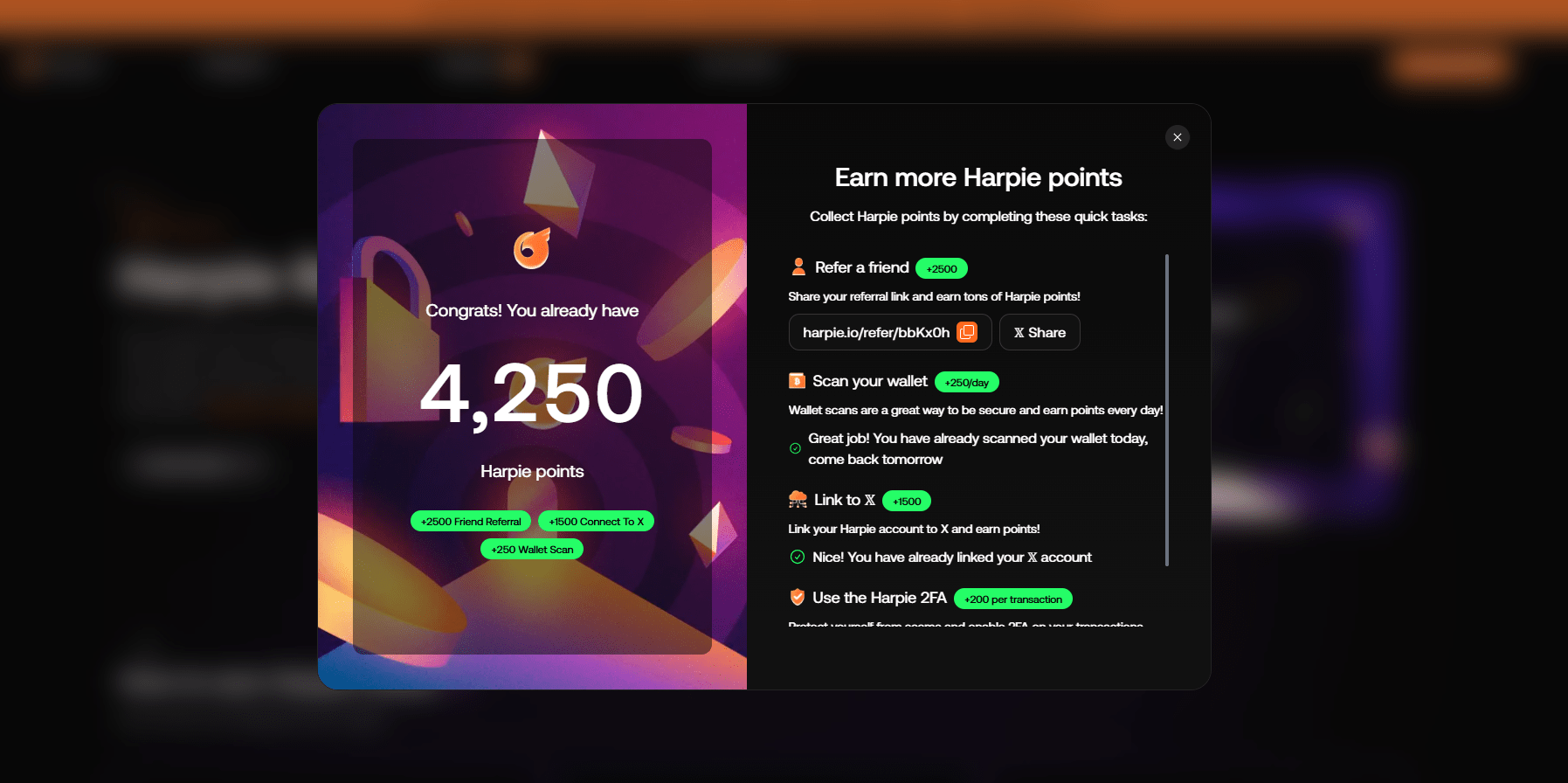 Harpie Airdrop reward crop